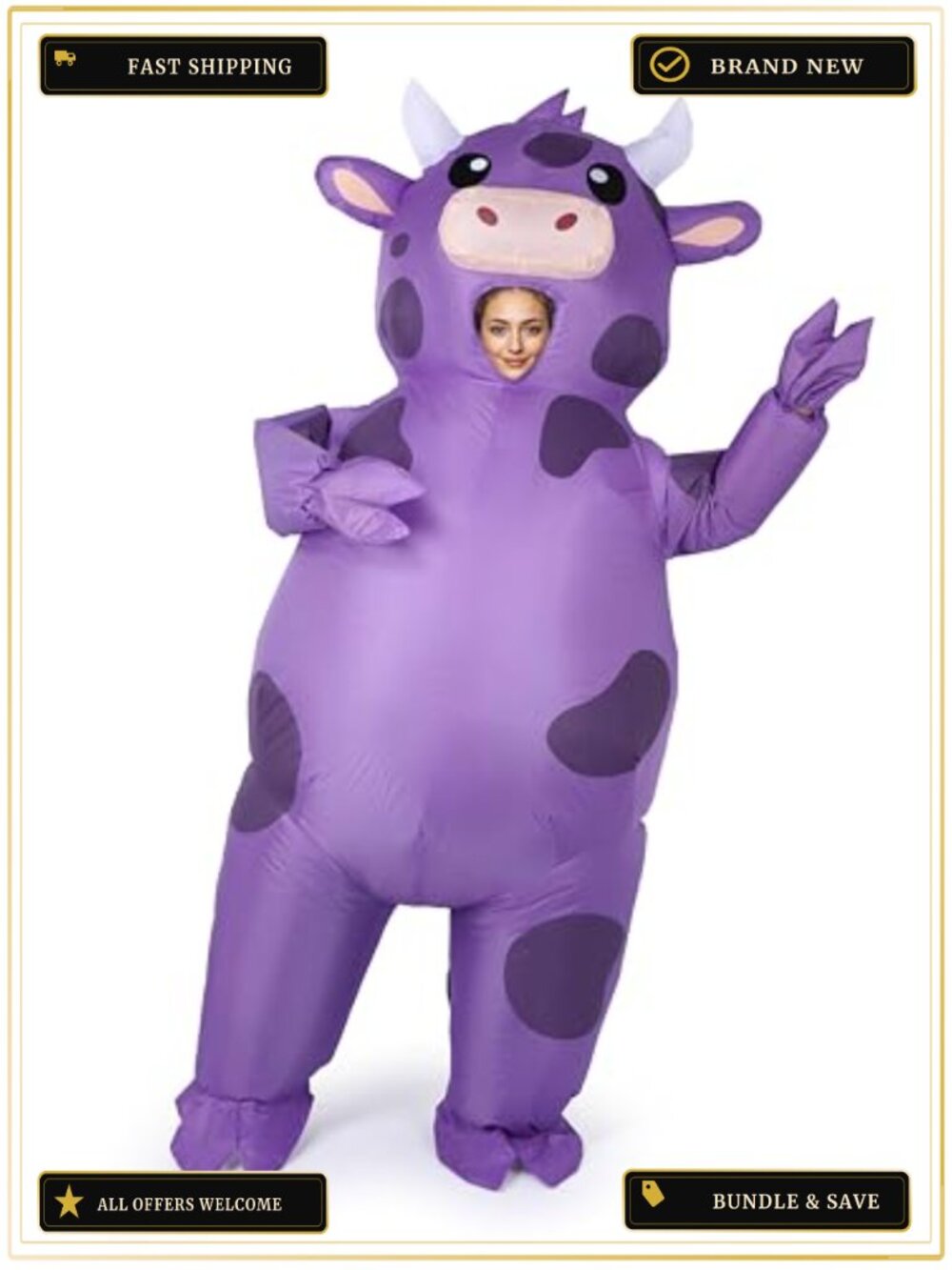 Inflatable Cow Costume Adult Musical Blow Up Suit Halloween Cosplay